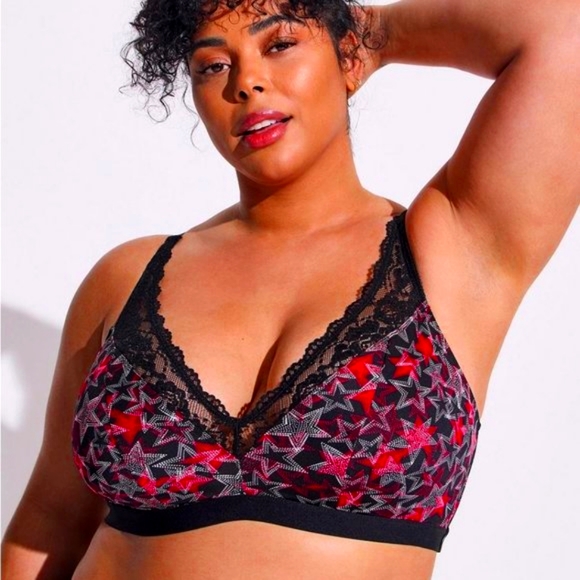 ❤NWT VINTAGE TORRID BRALETTE WIRE-FREE LIGHTLY LINED STARS PRINT MICROFIBER BRA - Picture 9 of 12